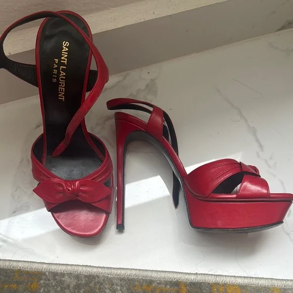 Saint Laurent Red Strappy Heels - Picture 3 of 3